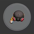 3D Cartoon Character Figurine With Pink Earmuffs Yellow Jumpsuit And Blue Beaker On Gray Base