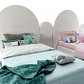 Modern Single Bed With Arched Headboard Multiple Color Options And Patterned Bedding 3d model