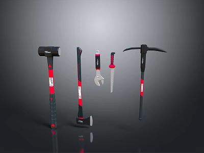 Set of Professional Hand Tools Including Hammer Wrench Saw and Pickaxe 3d model