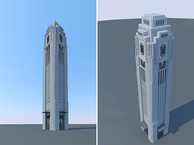 Modern Clock Tower Architectural Design With Stone Exterior And Vertical Structure 3d model