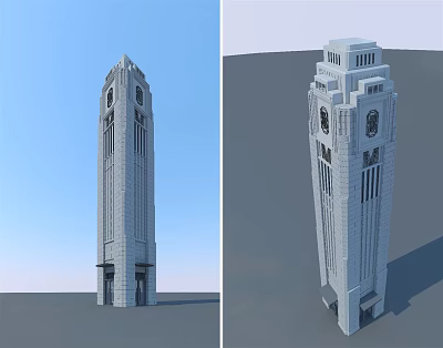 Modern Clock Tower Architectural Design With Stone Exterior And Vertical Structure 3d model