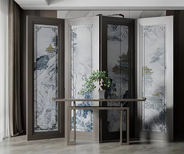 New Chinese Style Screen Landscape Painting Screen Partition 3d model