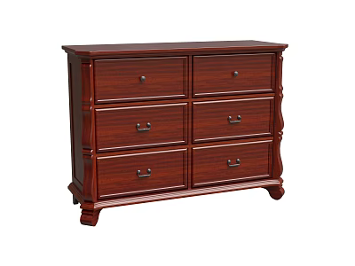 Dark Brown Traditional Wooden Shoe Cabinet With Six Drawers And Decorative Details 3d model