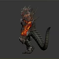 Spiked Armored Fantasy Man With Glowing Red Body And Large Battle Weapon