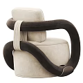 Stylish Modern Single Sofa With Beige Upholstery And Curved Black Arms Design