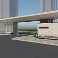 Modern Stone Entrance Gate With Overhanging Roof And Grande Signage In Spacious Plaza