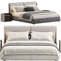 Modern Double Bed in Light Tones with Plush Pillows Textured Blanket and Nightstand