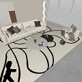 Modern Sofa And Coffee Table Set With Pillows Round Table Black White Patterned Rug 3d model