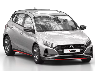 Hyundai Silver Hatchback with Sporty Front Fascia Red Accent Stripes and Alloy Wheels 3d model