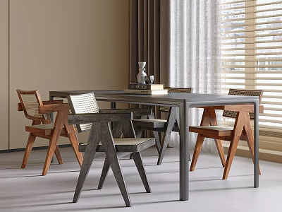 Modern Indoor Table And Chair Set With Wooden Legs And Backrest Design Near Window 3d model