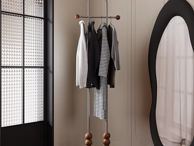Modern Freestanding Clothing Rack With Hanging Clothes In Living Space 3d model