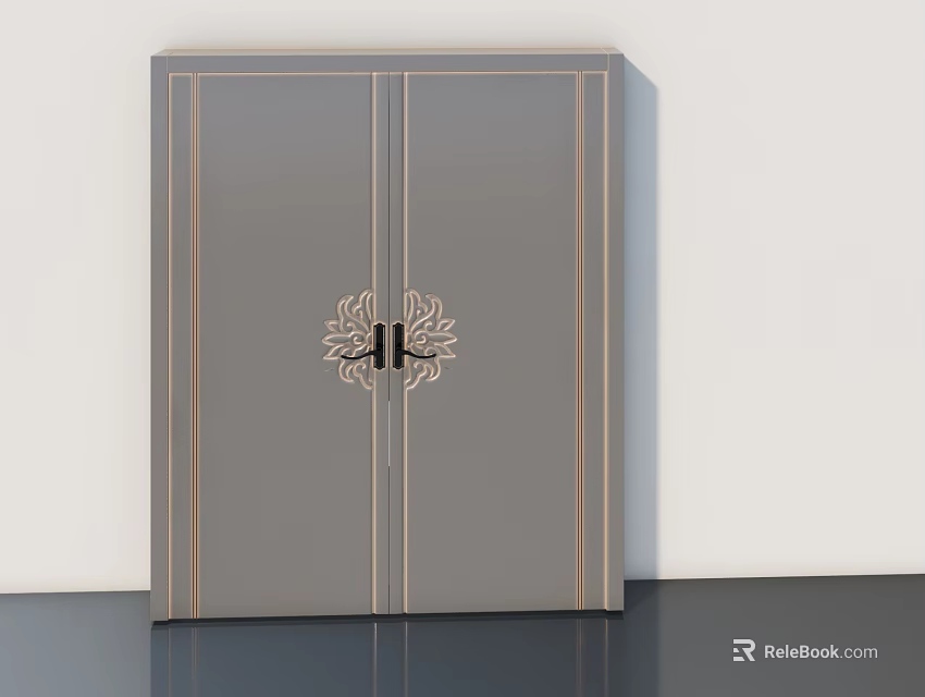 Modern Gray Double Door Wardrobe With Decorative Pattern And Sleek Design 3d model