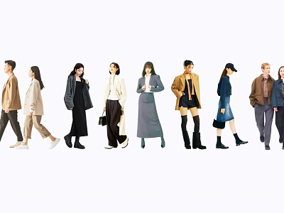 Group of People Walking in Stylish Outfits with Various Clothing Styles 3d model