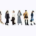 Group of People Walking in Stylish Outfits with Various Clothing Styles