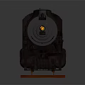 Vintage Steam Train on Railway Tracks with Illuminated Headlight Dark Brown Locomotive and Red Sleepers