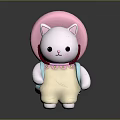 Cute White Cat Character Wearing Pink Hat And Blue Backpack With Overalls