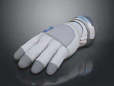 Astronaut White Gloves With Gray Fingertips And Metallic Protective Cuff Design 3d model