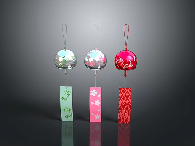 Colorful Decorative Wind Chimes With Bamboo Cherry Blossom And Geometric Pattern Tags 3d model