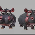 Cute Cartoon Hippo Dolls With Big Eyes Pink Ears And Gray Bodies