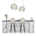 Modern Marble Bar Counter Design With White Pendant Lights Beige Bar Stools And Black Legs
