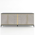 Modern TV Stand With Light Gray Panels Gold Trim And Drawer Storage Design