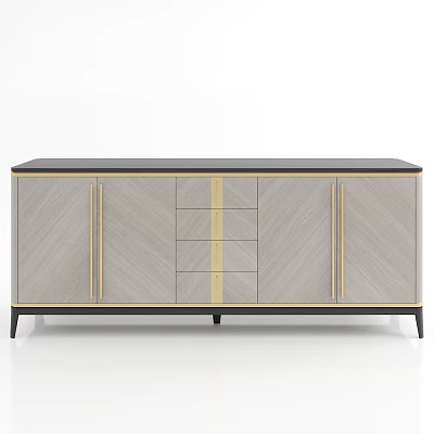 Modern TV Stand With Light Gray Panels Gold Trim And Drawer Storage Design 3d model