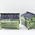 Green Rustic Lidded Waste Bins As Outdoor Public Facilities With Wheels