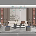 Elegant Modern Chinese Living Room Interior With Sofa Coffee Table Chandelier Decorative Cabinets And Feature Wall