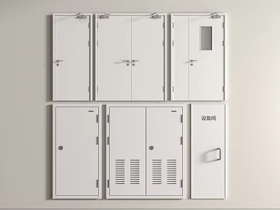 Different Types of White Metal Doors and Cabinets with Handles 3d model