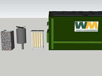 Public Waste Management Facilities Featuring WM Green Containers And Various Recycling Bins 3d model