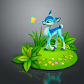 3D Cartoon Fawn Standing On Green Grass With Butterfly And Colorful Flowers