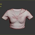 White Short Sleeve Cropped Top with V Neck Twisted Knot Detail and Ribbed Texture Design