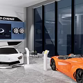 Bright Modern Auto Showroom Featuring Multiple Cars SUVs And Wheel Displays
