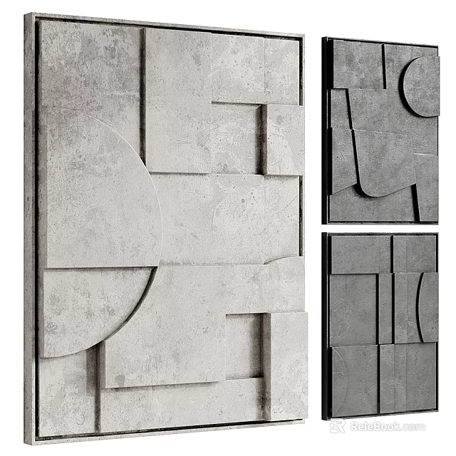 Modern Gray Geometric Wall Decor With Abstract Panels And Textured Design 3d model 