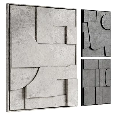 Modern Gray Geometric Wall Decor With Abstract Panels And Textured Design 3d model