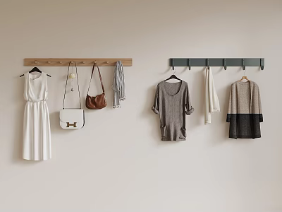 Stylish Wall Mounted Hooks Organizing Clothes Bags And Scarves In Modern Entryway 3d model