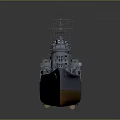 Detailed Warship 3D Model Side View With Gray Hull Orange Bottom Mast and Superstructure Design