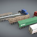 Different Types Of Semi Trucks With Container Log Tanker And Flatbed Trailers
