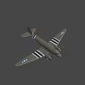 Vintage Gray Fighter Jet With Twin Propellers And Black White Striped Wings