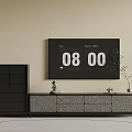 Modern TV Stand In Living Room With Wall Mounted TV Decorative Items And Potted Plant