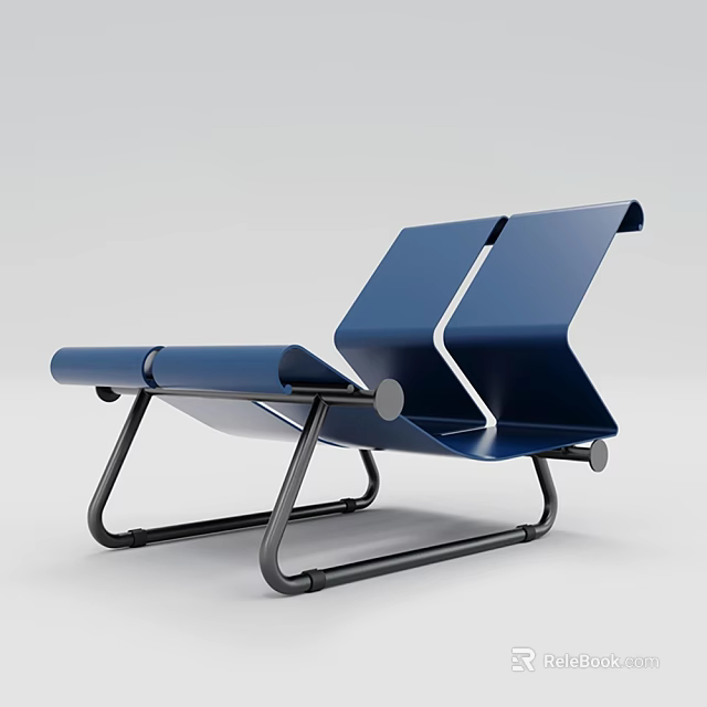 Modern Blue Public Chair With Metal Frame And Sleek Backrest Design 3d model 