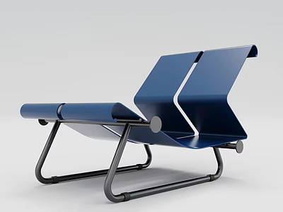 Modern Blue Public Chair With Metal Frame And Sleek Backrest Design 3d model