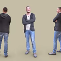 Man in Grey Hoodie White T-shirt Blue Jeans and Grey Shoes in Different Poses
