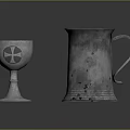 Intricate Carved Silver Chalice With Cross Pattern And Tankard Handle Detail