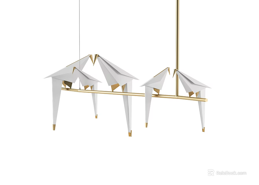 Modern Geometric Chandelier With Gold Metal Frame And White Paper Fold Design For Interior 3d model 