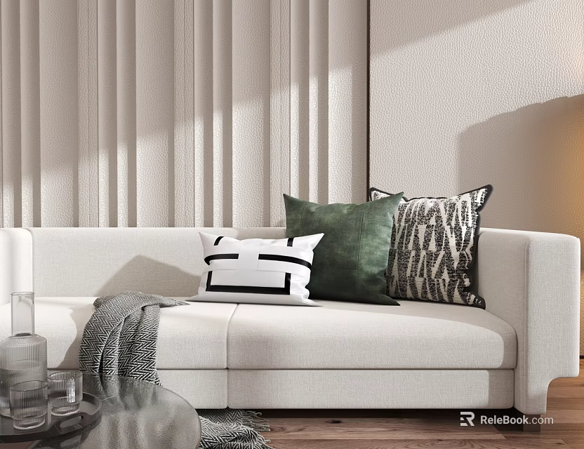 Modern Decorative Throw Pillows in Green and Black White Geometric Patterns for Sofa 3d model 
