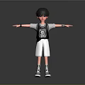 Gray Haired 3D Character With Black White T Shirt White Shorts Wristbands And Outstretched Arms