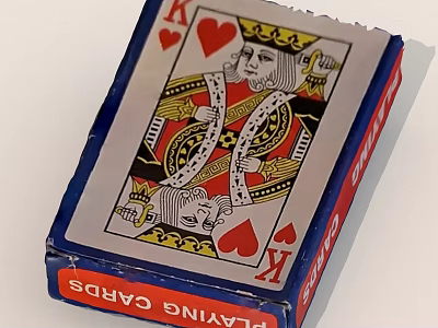 Blue And Red Playing Cards Box With King Of Hearts Card Design 3d model
