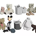 Stuffed Teddy Bear Mickey Mouse Baymax Dog Plush Toys with Striped Pillow Shoes Yarn Ball