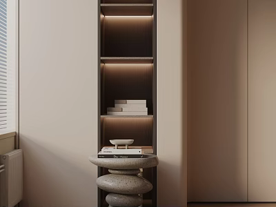 Modern Stacked Stone Side Table With LED Lighting Shelving And Decor Items 3d model